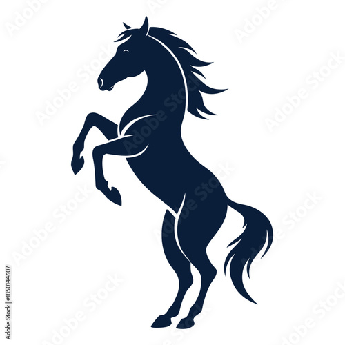 Blue tone rearing horse stylized equine mascot silhouette design