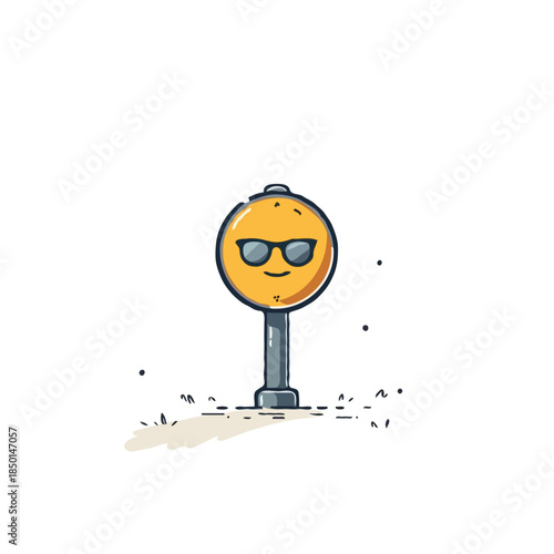 Cheerful icon signpost wearing sunglasses illustration on white background depicts calm summer