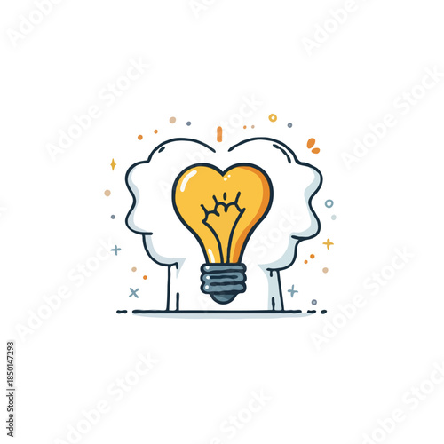 Creative thinking visual concept with lightbulb representing love and ideas emerging from mental