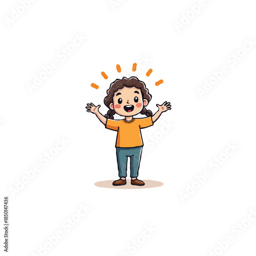 Delightful depiction showcasing the glee of a young girl standing with arms joyfully extended