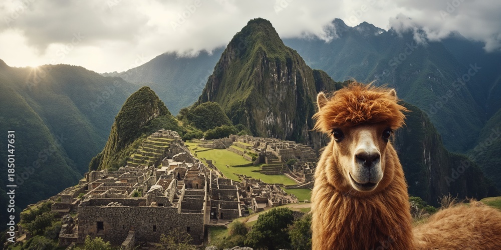 Obraz premium Ancient Incan site surrounded by lush greenery, emphasizing cultural heritage and erosion risk