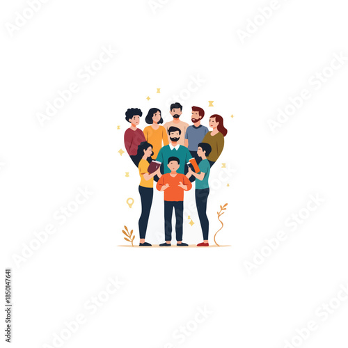 Diverse gathering of individuals showing care and support in a heartwarming group celebration