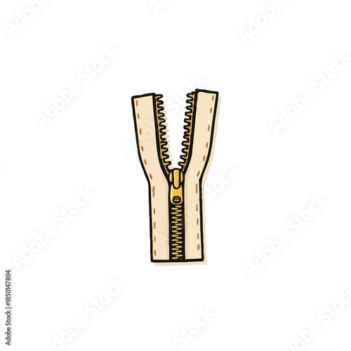 Fashion illustration showcasing a partially open zipper design element with simplistic style