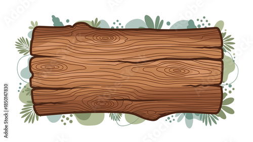 Rustic wooden planks are beautifully arranged with delicate green foliage creating a natural and inviting background for designs.