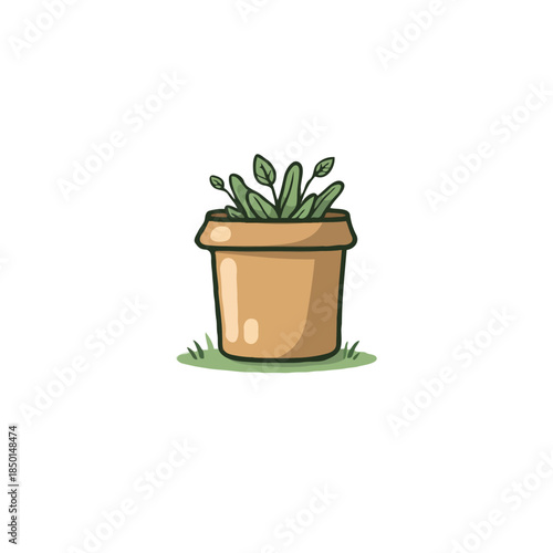 Small plant in ceramic pot icon illustration sprouting new growth a fresh green seedling