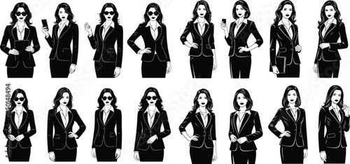 Businesswoman silhouette collection, professional woman in suit art, business fashion, illustrations