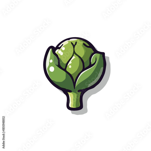 Stylized vegetable illustration depicting a green artichoke with artistic shadows and unique