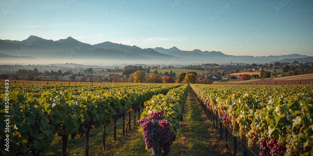 Fototapeta premium Grape vineyard in Paarl South Africa, emphasizing agricultural labor during harvest season