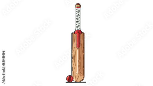 A detailed illustration showcases a cricket bat and ball, essential equipment for the popular sport, presented on a clean white background.