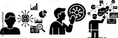 Artificial intelligence concept with people and data analysis icons technology