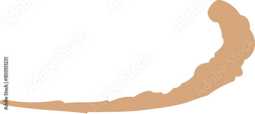 A minimal abstract beige organic shape resembling a flowing brush stroke or liquid form on a black background, with smooth curves and soft edges.