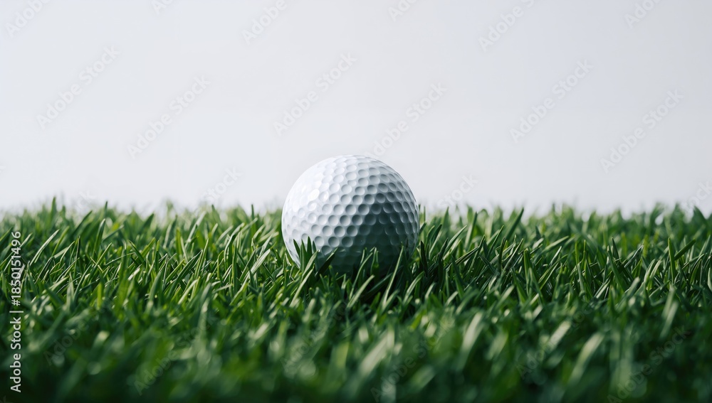 Obraz premium Golf ball placed on vibrant green turf serving as a background for layout and graphics
