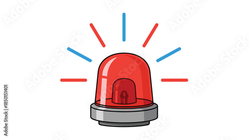A vibrant cartoon illustration depicts a red emergency beacon with radiating light beams, symbolizing alert and urgent situations.