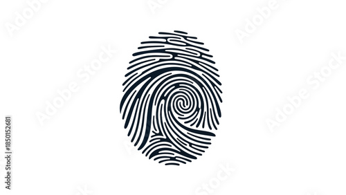 Close up of a black fingerprint on a white background.