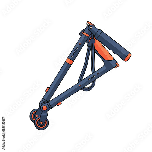 Compact foldable scooter with orange accents, designed for easy portability and urban commuting convenience.