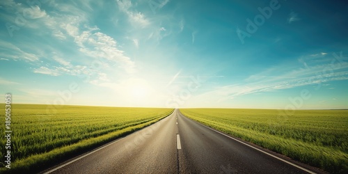 Fototapeta Naklejka Na Ścianę i Meble -  Paved road surface with a clear sky backdrop, suitable for transportation or infrastructure design