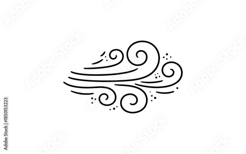 Stylized black and white illustration of swirling wind and dust particles