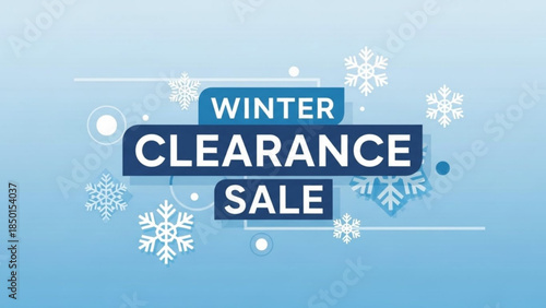 Winter Clearance Sale Text Banner with Snowflakes on Blue Background Vector Illustration