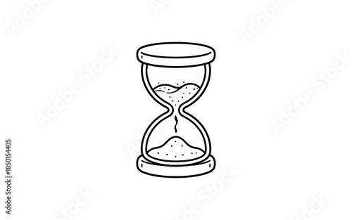 Simple line drawing of an hourglass with sand flowing through the narrow neck