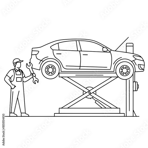 Vehicle Maintenance and Auto Service Line Art Vector