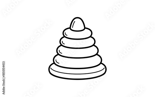 Simple line drawing of a stacking ring toy with a rounded top piece