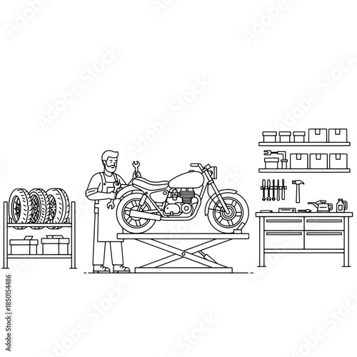 Vehicle Maintenance and Auto Service Line Art Vector