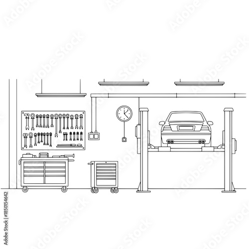 Vehicle Maintenance and Auto Service Line Art Vector