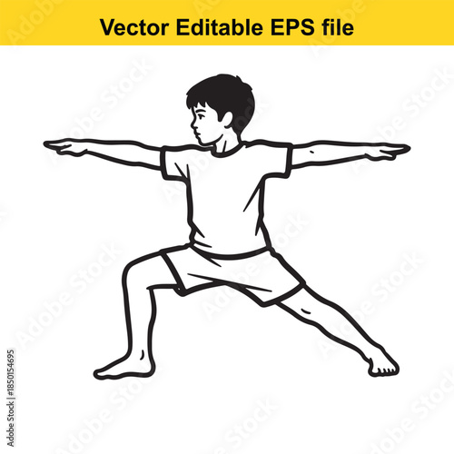  vector illustration of a person in a warrior yoga pose isolated on white background