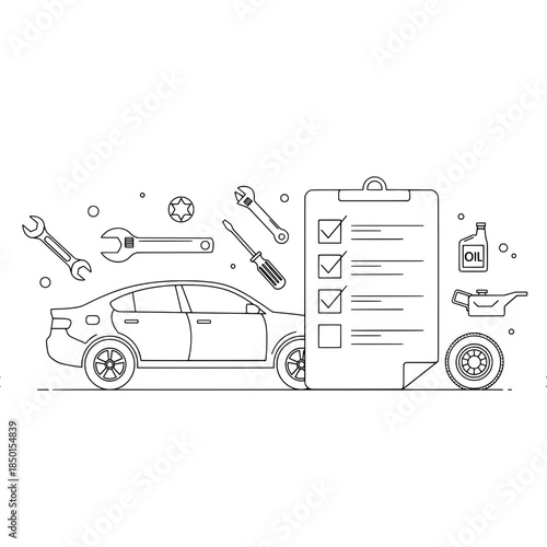 Vehicle Maintenance and Auto Service Line Art Vector