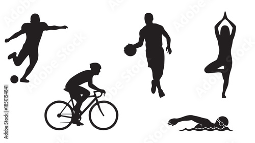 Black Silhouettes of People Playing Sports on White Background
