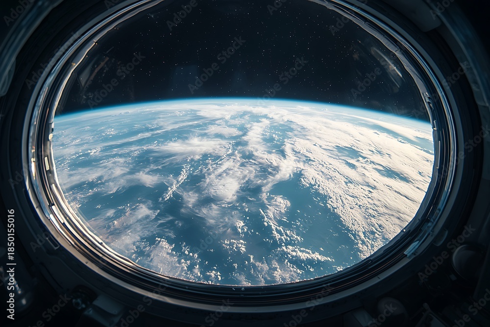 Fototapeta premium earth horizon glowing beyond space capsule window high resolution picture