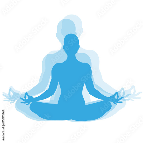 Blue Meditating Yoga Silhouette with Spirit Aura Effect