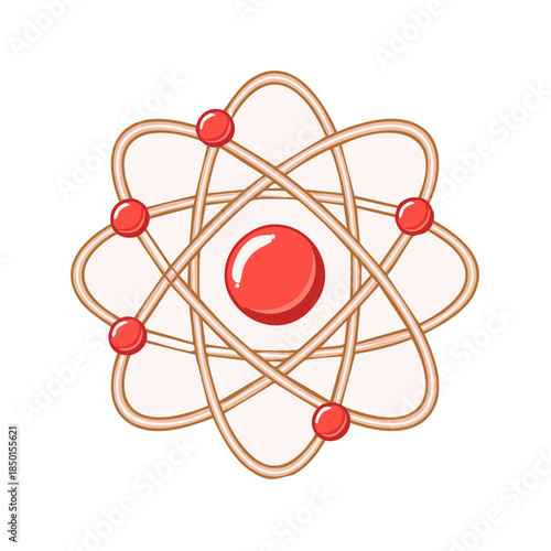 Red and Cream Colored Atom: Scientific Model Illustration on White Background