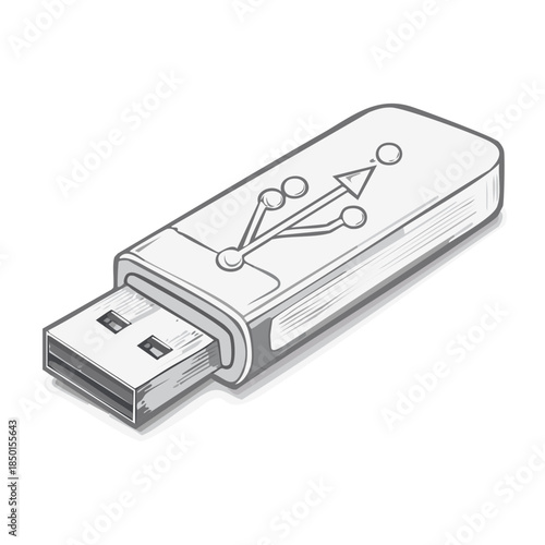 Isometric USB Flash Drive Illustration Sketch Digital Storage Device Portable Technology