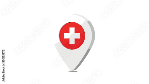 A location pin icon features the Swiss flag, representing healthcare services or medical facilities within Switzerland.