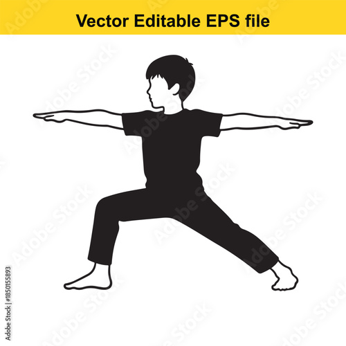  vector illustration of a person in a warrior yoga pose isolated on white background