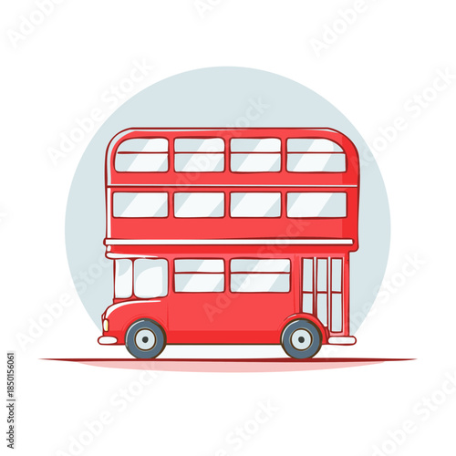Cartoon Red Double Decker Bus Illustration Isolated on White Background