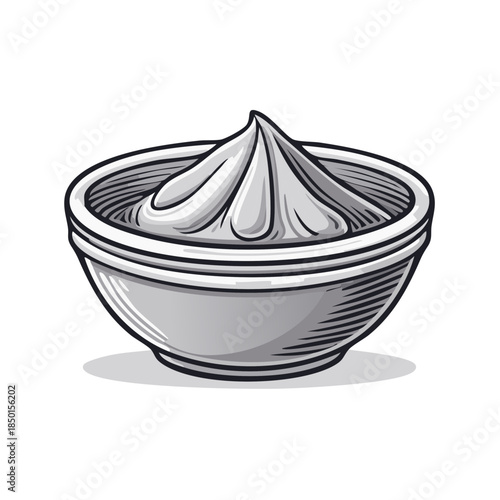 Vector illustration of cream in bowl isolated on white, sweet food object art