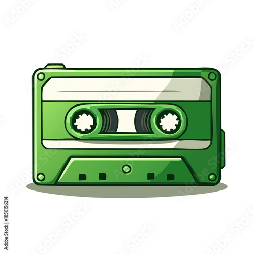 Green Cassette Tape Illustration - Retro Music, Vintage Audio Format
