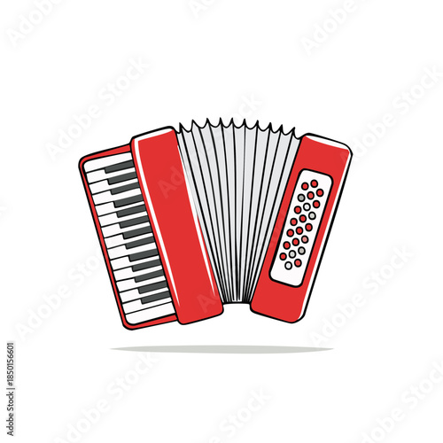 Red and White Accordion Instrument Illustration for Music Education and Cultural Heritage