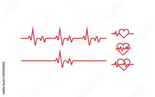 Heartbeat line pulse wave set medical health and cardiogram heart rate monitor