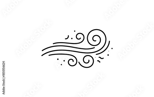 Stylized black and white illustration of swirling wind and dust particles