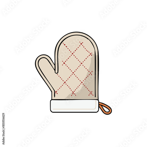 Oven mitt with red diamond pattern design. Cookware and baking equipment for kitchen.