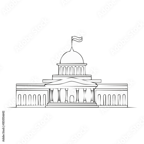 Government Building Outline Vector, Legislative Branch, Capitol Building with Flag