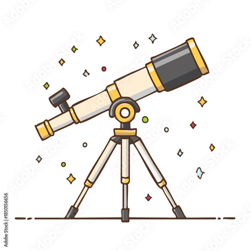 Illustration of a Telescope with Stars for Astronomy and Science Learning