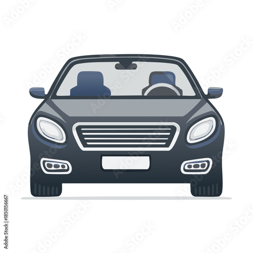 Dark Gray Car Front View Isolated, Vector Illustration for Transportation or Automotive Concept