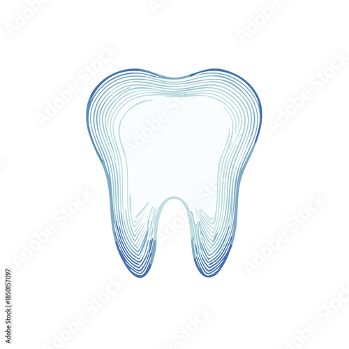Blue gradient lines forming a tooth silhouette on a white background, dental care illustration, minimalist teeth vector art