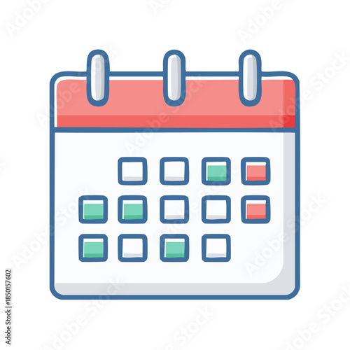 Calendar with marked days, event reminder graphic illustration, date tracker icon, timetable planning, scheduler agenda management design.