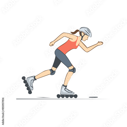 Person Roller Skating with Protective Gear in Motion,  Sporty Female Performing Inline Skating and Wearing a Helmet