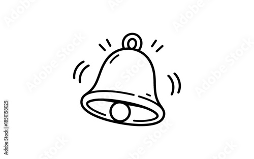 Simple hand-drawn bell icon ringing with sound waves and notification alerts